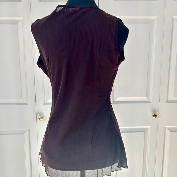 Cha Cha Vente Brown Crepe Flowy Top with Sequin Band Around Waist Size M - Picture 4 of 5